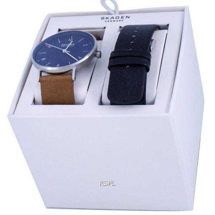 Orologio da uomo Skagen Aaren in pelle con quadrante blu al quarzo SKW1149