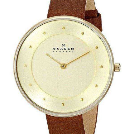 Skagen Gitte Champagne Dial Cinturino in pelle marrone SKW2138 Orologio da donna