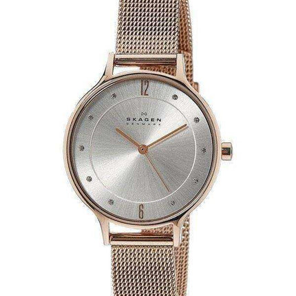 Skagen Anita Silver Dial Crystal Rose Gold-Tone Mesh Bracelet SKW2151 Orologio da donna