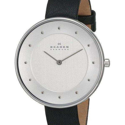 Skagen Gitte quadrante bianco orologio da donna in pelle nera SKW2232