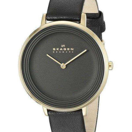 Skagen Ditte quadrante nero orologio da donna in pelle nera SKW2286