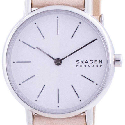 Skagen Signatur quadrante bianco cinturino in pelle rosa al quarzo SKW2839 orologio da donna