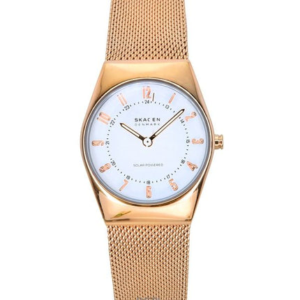 Orologio da donna Skagen Grenen Lille in acciaio inossidabile color oro rosa con quadrante bianco e solare SKW3078