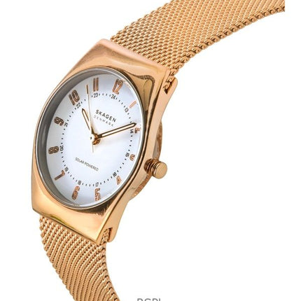 Orologio da donna Skagen Grenen Lille in acciaio inossidabile color oro rosa con quadrante bianco e solare SKW3078