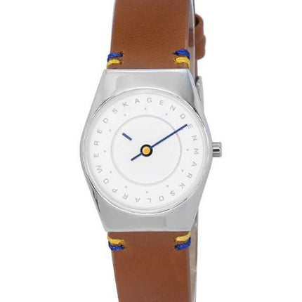 Orologio da donna Skagen Grenen Lille Solar Hola cinturino in pelle marrone chiaro quadrante bianco SKW3086