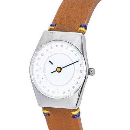 Orologio da donna Skagen Grenen Lille Solar Hola cinturino in pelle marrone chiaro quadrante bianco SKW3086