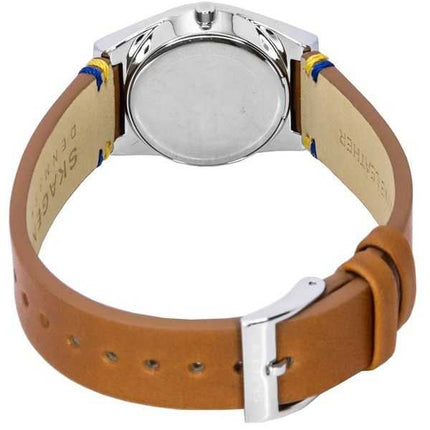 Orologio da donna Skagen Grenen Lille Solar Hola cinturino in pelle marrone chiaro quadrante bianco SKW3086