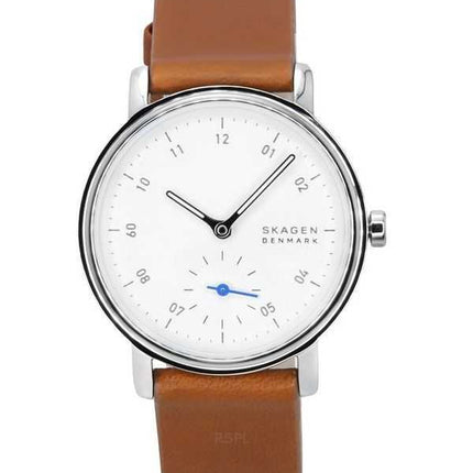 Orologio da donna Skagen Kuppel Lille cinturino in pelle marrone quadrante bianco al quarzo SKW3103
