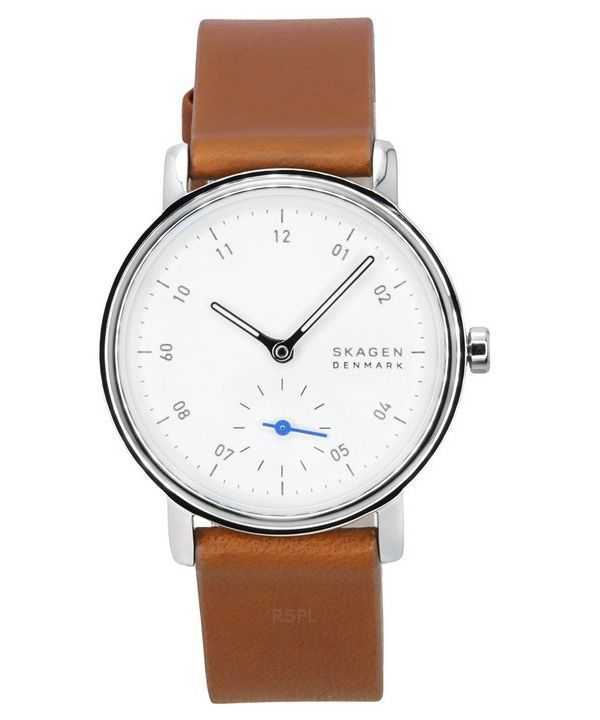 Orologio da donna Skagen Kuppel Lille cinturino in pelle marrone quadrante bianco al quarzo SKW3103