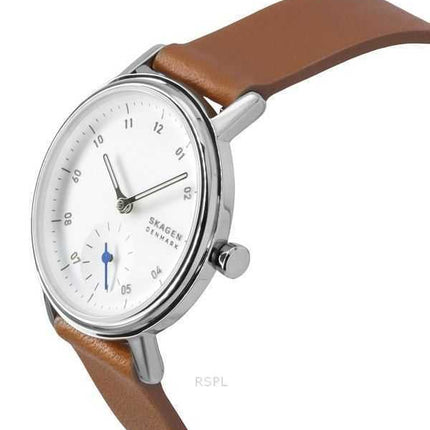 Orologio da donna Skagen Kuppel Lille cinturino in pelle marrone quadrante bianco al quarzo SKW3103