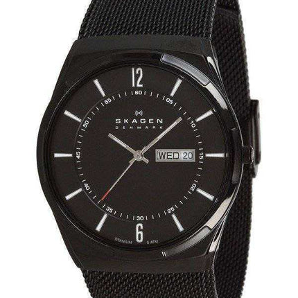 Skagen Melbye Cassa in titanio nero con cinturino in maglia da uomo SKW6006