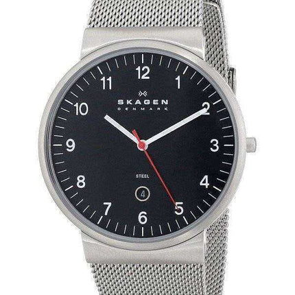 Orologio da uomo Skagen Danimarca quadrante nero con cinturino in rete SKW6051
