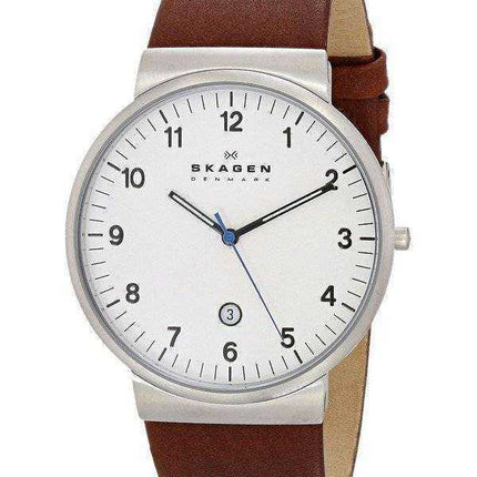 Orologio da uomo Skagen Ancher in pelle marrone con cinturino SKW6082