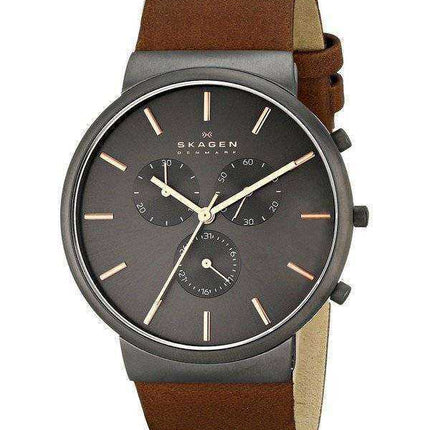 Orologio da uomo Skagen Ancher Chronograph in pelle marrone SKW6106