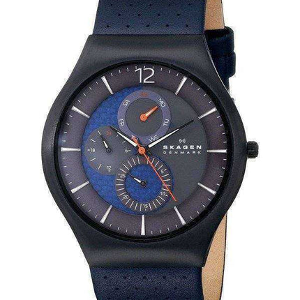 Orologio da uomo Skagen Grenen in pelle blu perforata SKW6149