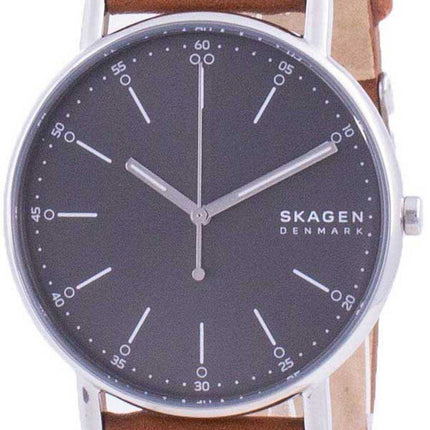 Orologio da uomo Skagen Signatur quadrante grigio cinturino in pelle al quarzo SKW6578