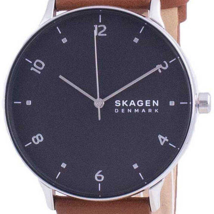 Orologio da uomo al quarzo SKW6663 con cinturino in pelle quadrante nero Skagen Riis