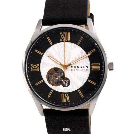 Orologio da uomo automatico in pelle a cuore aperto Skagen Holst SKW6710