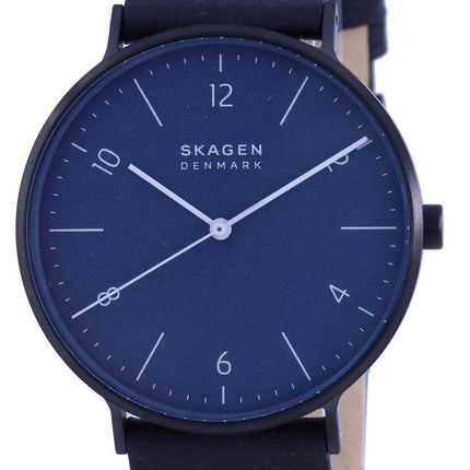 Orologio da uomo Skagen Aaren Naturals quadrante blu con cinturino in pelle al quarzo SKW6727