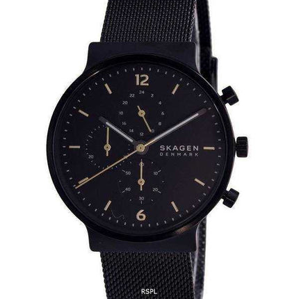 Orologio da uomo Skagen Ancher in acciaio inossidabile con quadrante nero al quarzo SKW6762
