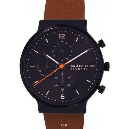 Orologio da uomo Skagen Ancher Chronograph in pelle con quadrante nero al quarzo SKW6767