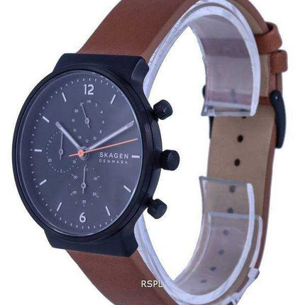Orologio da uomo Skagen Ancher Chronograph in pelle con quadrante nero al quarzo SKW6767