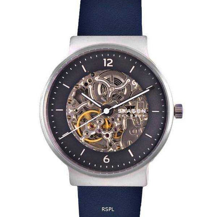 Orologio da uomo automatico Skagen Ancher Skeleton in pelle quadrante grigio SKW6768 automatico