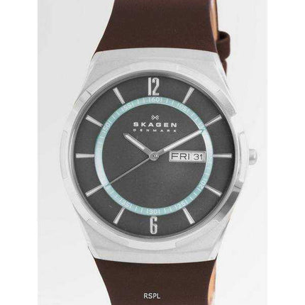 Orologio da uomo Skagen Melbye in pelle quadrante grigio quarzo SKW6785