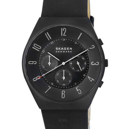 Orologio da uomo Skagen Grenen cronografo mezzanotte cinturino in pelle quadrante nero al quarzo SKW6843