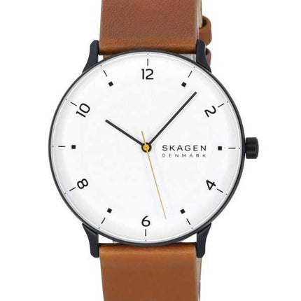 Orologio da uomo Skagen Riis con cinturino in pelle marrone medio quadrante bianco al quarzo SKW6883