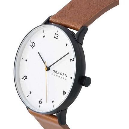 Orologio da uomo Skagen Riis con cinturino in pelle marrone medio quadrante bianco al quarzo SKW6883