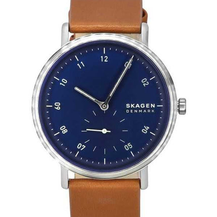 Orologio da uomo Skagen Kuppel con cinturino in pelle marrone e quadrante blu al quarzo SKW6888