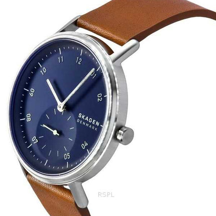 Orologio da uomo Skagen Kuppel con cinturino in pelle marrone e quadrante blu al quarzo SKW6888