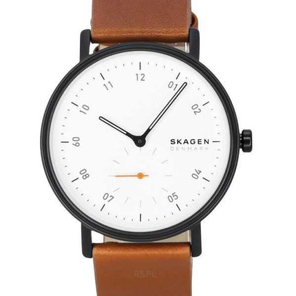 Orologio da uomo Skagen Kuppel cinturino in pelle marrone quadrante bianco al quarzo SKW6889