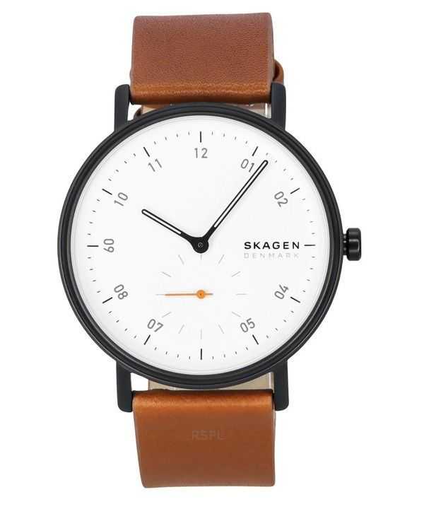 Orologio da uomo Skagen Kuppel cinturino in pelle marrone quadrante bianco al quarzo SKW6889