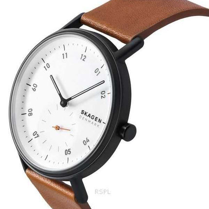 Orologio da uomo Skagen Kuppel cinturino in pelle marrone quadrante bianco al quarzo SKW6889