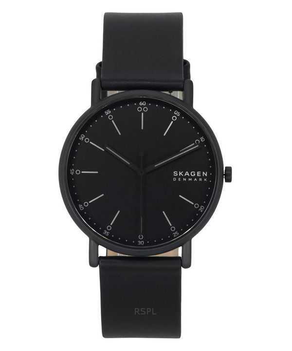 Orologio da uomo Skagen Signatur con cinturino in pelle e quadrante nero al quarzo SKW6902