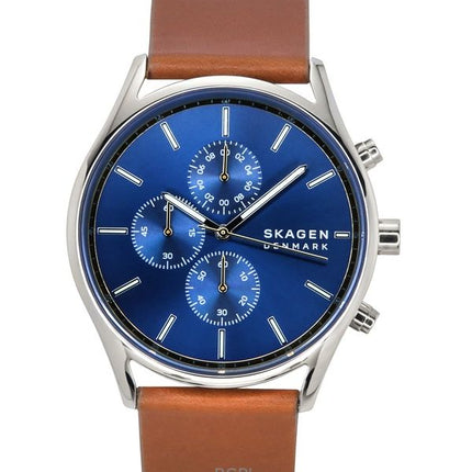 Orologio da uomo Skagen Holst Cronografo Cinturino in pelle Quadrante blu Quarzo SKW6916