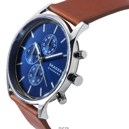 Orologio da uomo Skagen Holst Cronografo Cinturino in pelle Quadrante blu Quarzo SKW6916