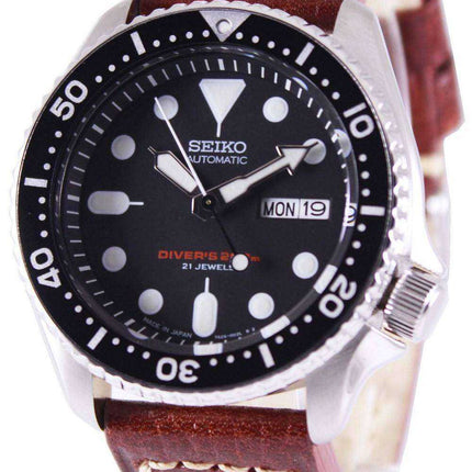 Orologio da sub Seiko Automatic Diver in pelle marrone Orologio da uomo SKX007J1-LS1 200M