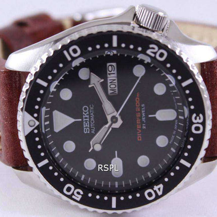 Orologio da sub Seiko Automatic Diver in pelle marrone Orologio da uomo SKX007J1-LS1 200M
