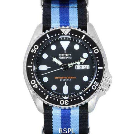 Orologio da uomo Seiko quadrante nero automatico SKX007J1-var-NATO20 200M da uomo