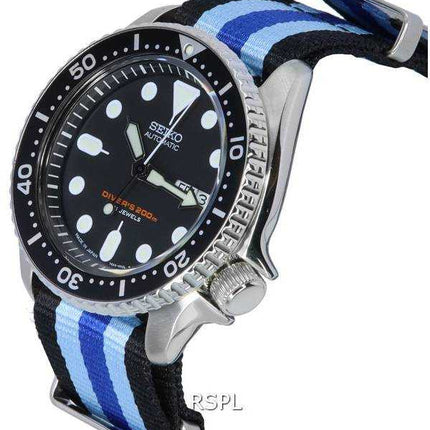 Orologio da uomo Seiko quadrante nero automatico SKX007J1-var-NATO20 200M da uomo