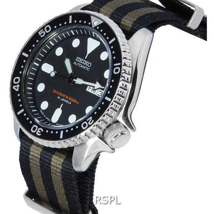 Orologio da uomo Seiko quadrante nero automatico SKX007J1-var-NATO21 200M da uomo