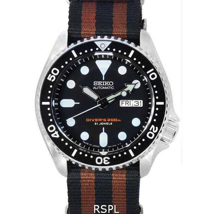 Orologio da uomo Seiko quadrante nero automatico Diver SKX007J1-var-NATO22 200M