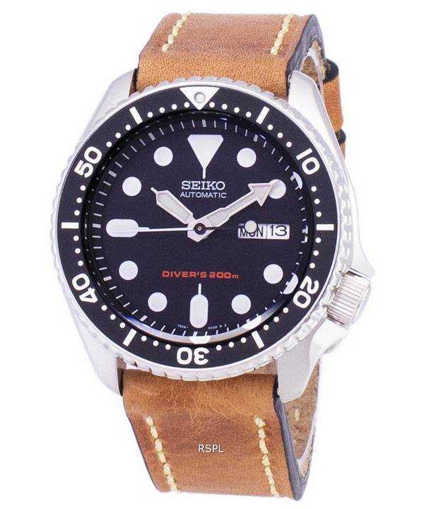 Orologio da uomo Seiko Automatic SKX007K1-LS17 da uomo in pelle marrone da 200 m