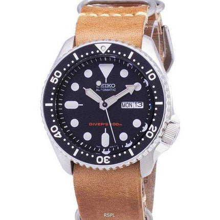 Orologio da uomo Seiko Automatic SKX007K1-LS18 da uomo con cinturino in pelle marrone 200M