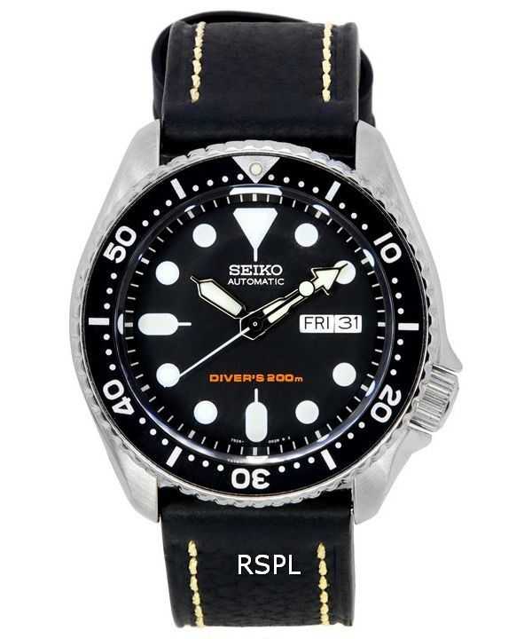 Orologio da uomo Seiko Automatic Diver&#39;s Ratio in pelle nera SKX007K1-var-LS2 200M
