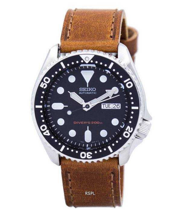 Orologio da uomo Seiko Automatic Diver's 200M Ratio in pelle marrone SKX007K1-LS9