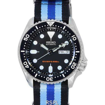 Orologio da uomo Seiko quadrante nero automatico SKX007K1-var-NATO20 200M da uomo